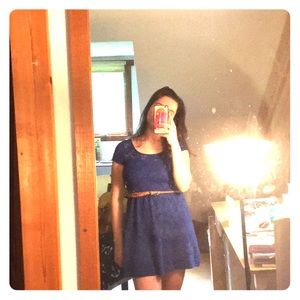 Blue lace minidress with belt